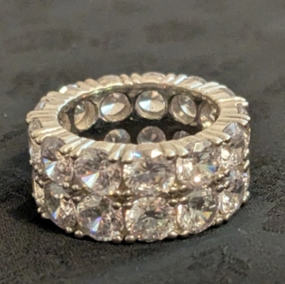 Stampd Jewelry - Trendy 925 Solid Sterling Silver Ring Brilliant Double Row CZ Tennis Ring Size 6